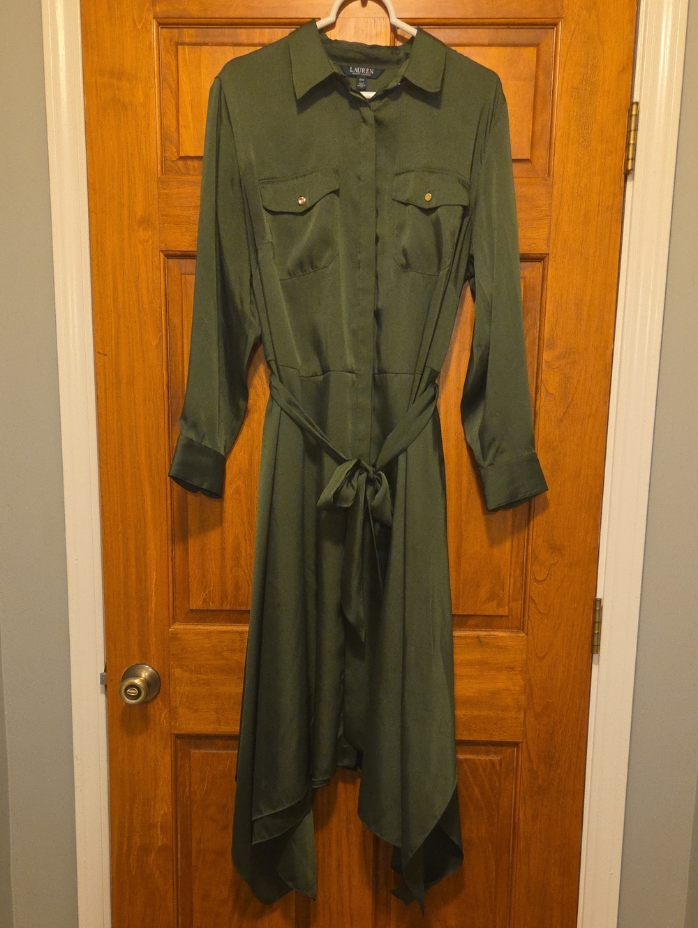 Lauren Ralph Lauren Olive Green Asymmetrical Shirt Dress